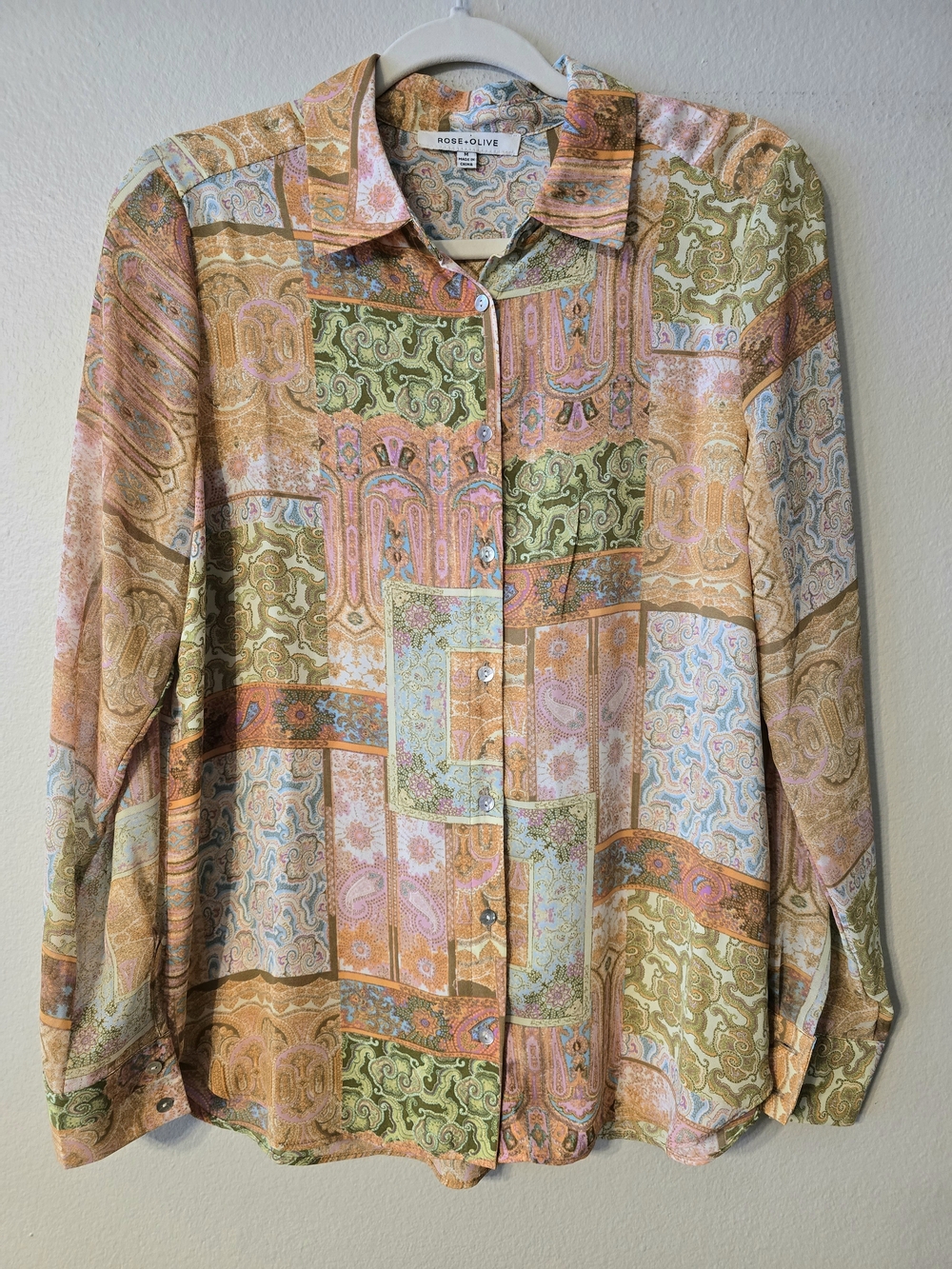 Rose & Olive Women's Patchwork Paisley Button-Up Shirt
